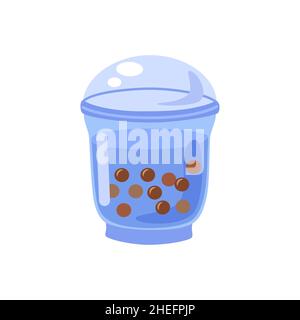 Bubble tea cup isolated on white background. Cartoon glass with milk shake. Asian food desert Stock Vector