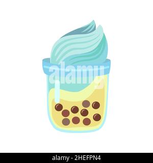 Bubble tea cup isolated on white background. Cartoon glass with milk shake. Asian food desert Stock Vector