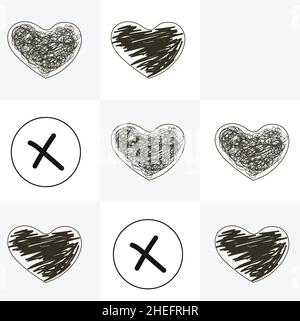 Valentine's Day concepts. Hand Drawn Tic tac toe game with cross and heart background. Vector illustration Stock Vector