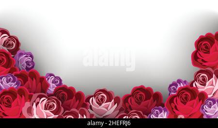 Red flower - pink flower border assorted on a white background. Valentine's Day, Mother's and Birthday Greeting Card Stock Vector