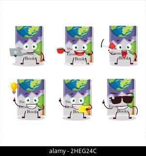 Economic books cartoon character with various types of business emoticons. Vector illustration Stock Vector