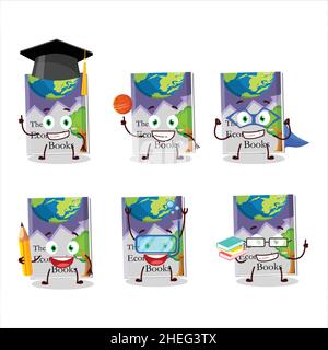 School student of economic books cartoon character with various expressions. Vector illustration Stock Vector