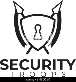 Emblem shield medieval security system vector logo design Stock Vector