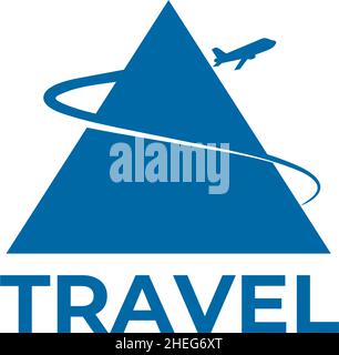 Air Plane fly around the mountain as travel agency logo design Stock Vector