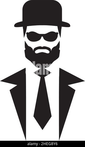 Detective man in black suit vector logo design Stock Vector