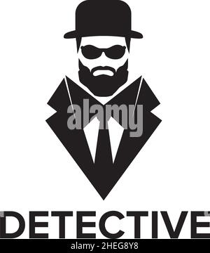 Detective man in black suit vector logo design Stock Vector