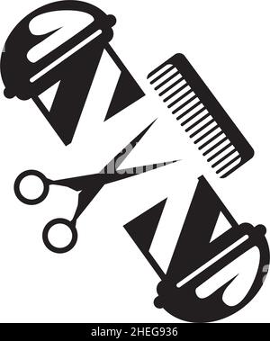 Barber shop pole light, scisscor and comb vector logo design Stock Vector