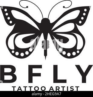 Tattoo artist logo vector with butterfly design Stock Vector