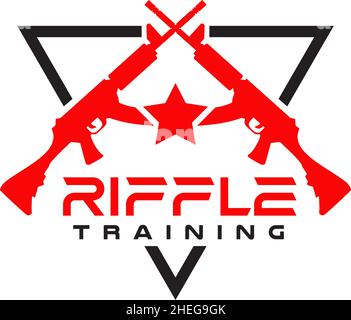 Crossed riffle with triangle shield vector logo design Stock Vector
