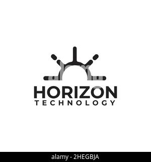 Black sun horizon view vector logo design Stock Vector