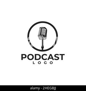Black podcast mic vector logo design Stock Vector