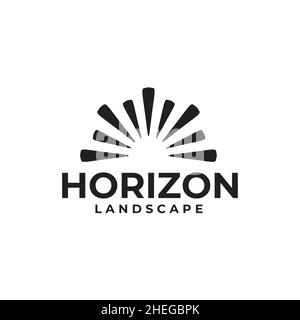Black sun horizon view vector logo design Stock Vector