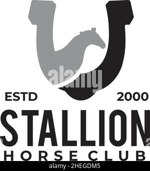 Horse stallion club horseshoe vector symbol logo design Stock Vector