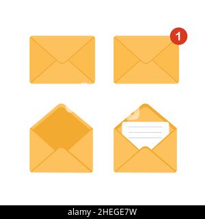 Mail envelope icon. Receiving SMS messages, notifications, invitations. Concept of delivery correspondence and letters. Vector illustration in flat Stock Vector