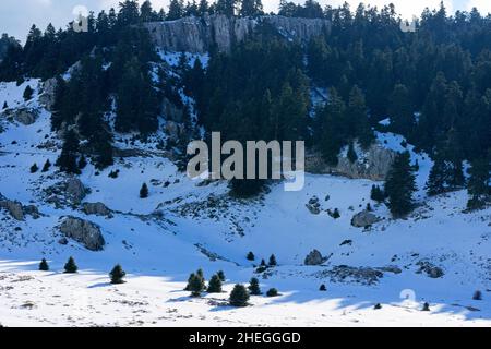 The first snow has fallen at Mountain Parnassos, central Greece Stock Photo