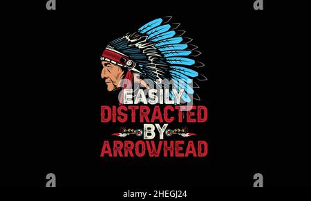 easily distracted by arrowhead  native americal tribal face feather crown monogram vector template Stock Vector