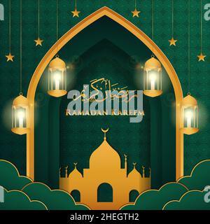 realistic ramadan kareem illustration vector design with candle lanterns and stars. greeting card ramadan Stock Vector