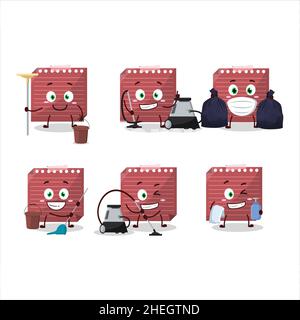 Cleaning service red sticky note cute cartoon character using mop. Vector illustration Stock Vector
