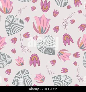 Floral seamless pattern with pink Eustoma flowers on white background. Stock Vector