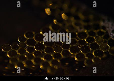 Oil drops on a water surface with dark background Stock Photo
