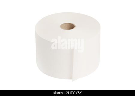 Toilet paper roll isolated on a white background. Cash register tape, slip receipt paper roll with clipping path. Rubber roll. White elastic band roll Stock Photo