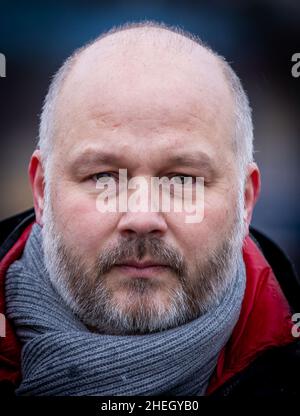 Wismar, Germany. 07th Jan, 2022. Daniel Friedrich, District Manager of IG Metall Küste, after a staff meeting at MV Werft. The continued existence of MV Werften is acutely endangered, and employees' wages could not be paid as planned. The federal government, the state and the shipyard owner Genting Hong Kong have so far been unable to agree on a new rescue package. Credit: Jens Büttner/dpa-Zentralbild/ZB/dpa/Alamy Live News Stock Photo