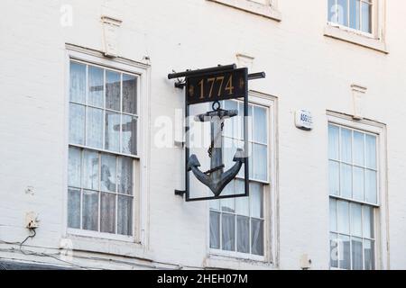 The Anchor 1774 pub sign. Tewkesbury, Cotswolds, Gloucestershire, England Stock Photo