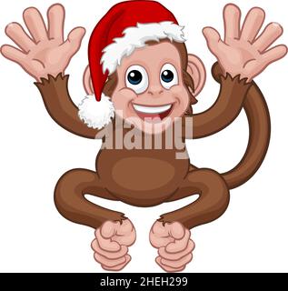 Santa Hat Christmas Monkey Cartoon Character Stock Vector