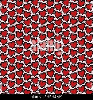 Seamless heart pattern with scribbled outlines for valentines day. Use for textile prints, fabric design also on printables like greeting cards, gift Stock Vector