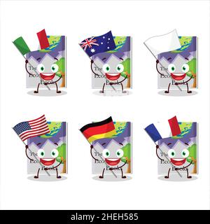 Economic books cartoon character bring the flags of various countries. Vector illustration Stock Vector