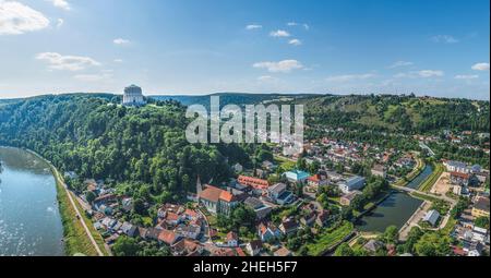 Aerial view to Kelheim and Danube Valley in Lower Bavaria Stock Photo
