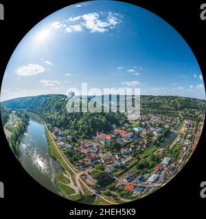Aerial view to Kelheim and Danube Valley in Lower Bavaria Stock Photo