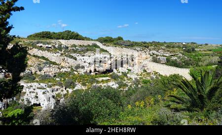 Victoria lines fortifications unofficially called the Great Wall of Malta Stock Photo