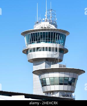 Close-up view of air traffic control tower in the Airport. Stock Photo