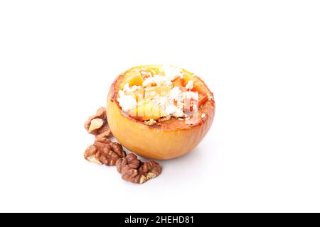 Stuffed baked apple isolated on white background Stock Photo
