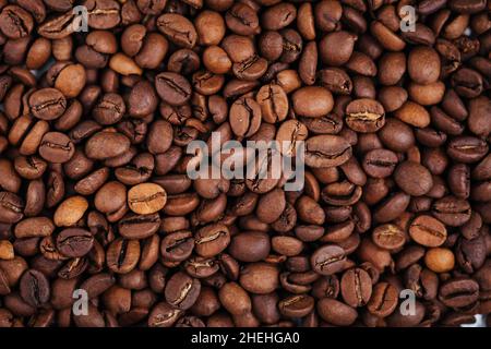 Background made from roasted coffee beans with natural lightning. Stock Photo