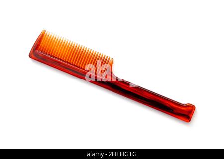 Simply plastic small comb or hairbrush isolated on white, top view Stock Photo