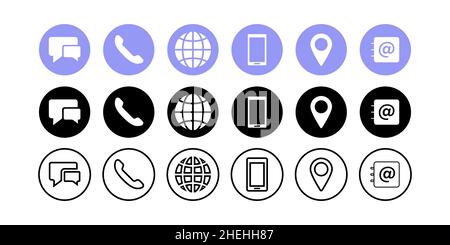 Contact us icon set. Message, phone, web page, geolocation and email icon. Vector on isolated background. EPS 10. Stock Vector