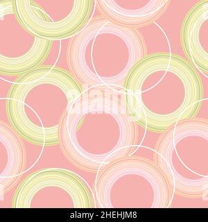 Abstract  seamless pattern with stripes circles. Vintage decorative design. Modern design. Pink and lime background,  wallpaper. Decorative print.Vect Stock Vector