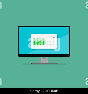 Computer PC with uploading tab UI screen vector illustration.Computer Desktop with information tab on screen. Stock Vector