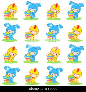 Easter seamless pattern bunny and chicken with egg Stock Vector