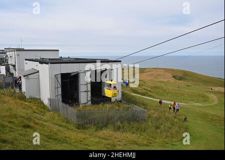 Cable Car ascending The Great Orme, Llandudno, August 2021. Stock Photo