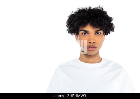 young african american man with piercing looking at camera isolated on white Stock Photo