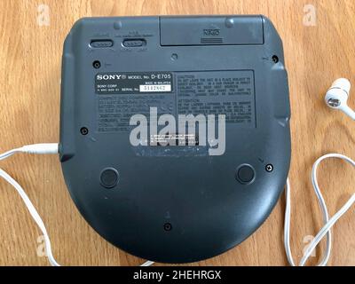 Close up, 1980s Vintage Sony DIscman Portable CD Music Player, Back Stock Photo