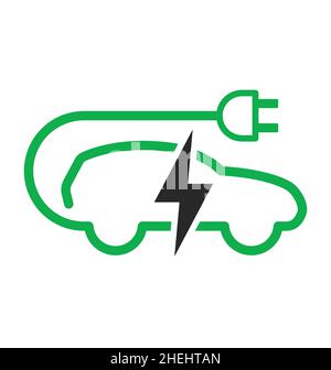 simple electric sports suv car charge point logo symbol sign icon station with power plug and lightning bolt vector isolated on white background Stock Vector