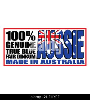 genuine true blue fair dinkum aussie made in australia logo sign sticker with flag in text vector isolated on white background Stock Vector