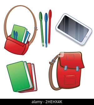 Student school, or college, or university items and elements vector isolated on white background Stock Vector