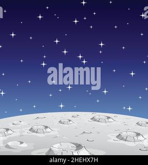 moon lunar surface with craters and star space background cartoon vector illustration Stock Vector