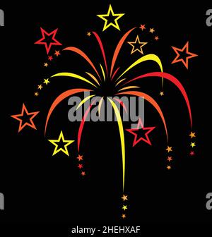 colourful stylized cartoon fireworks red yellow orange  isolated on black background Stock Vector