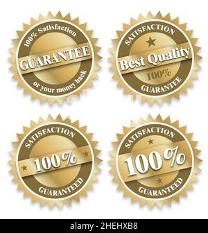 various satisfaction guarantee quality seals vector set of 4 isolated on white background Stock Vector